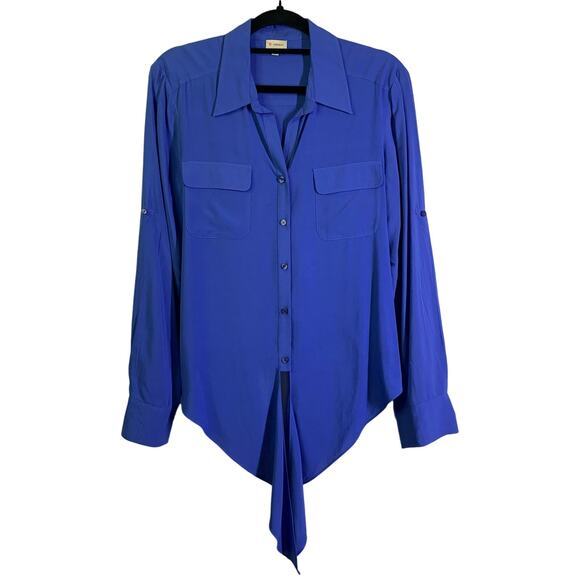 CREMIEUX Women's Blue Tie Front Long‎ Sleeve Button Down Blouse Size Medium - Picture 2 of 15